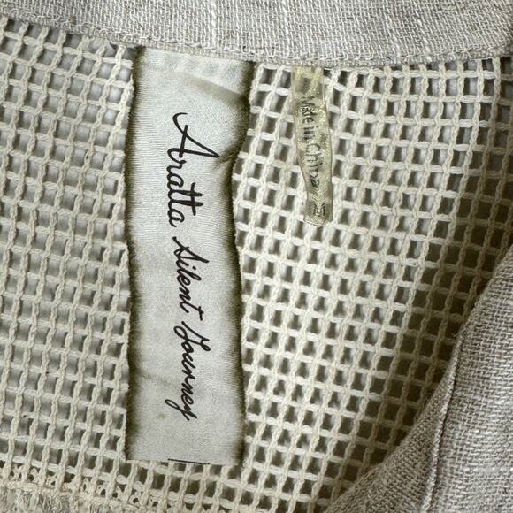 Aratta Floral Embroidered Linen Tunic Top Medium Tan Beaded Embellished Boho - Picture 7 of 8